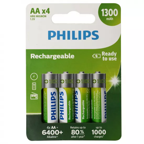 Batareya Philips AA 4-lü 1300 mAh Şarj Ediləbilir R6B4A130/10