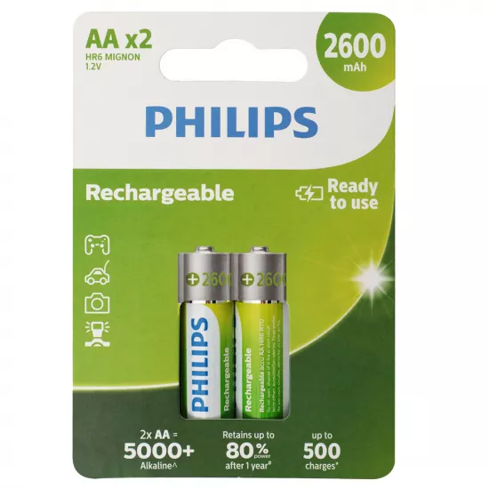 Batareya Philips AA 2-li 2600 mAh Şarj Ediləbilir R6B2A260/10