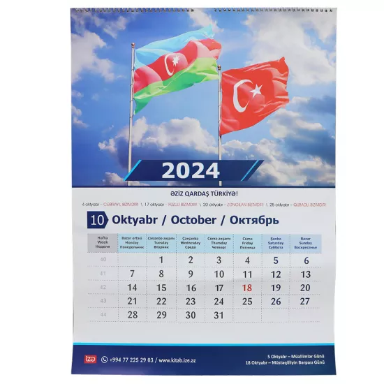 Təqvim Spirallı asma 2024 (A2,50*70) İ.Əliyev