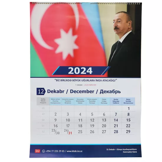 Təqvim Spirallı asma 2024 (A2,50*70) İ.Əliyev