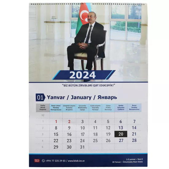 Təqvim Spirallı asma 2024 (A2,50*70) İ.Əliyev