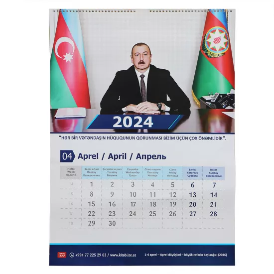 Təqvim Spirallı asma 2024 (A2,50*70) İ.Əliyev