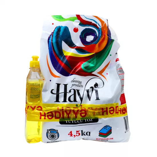 Yuyucu toz 4.5kq Rəngli+500ml qab şampunu (HAYVİ)
