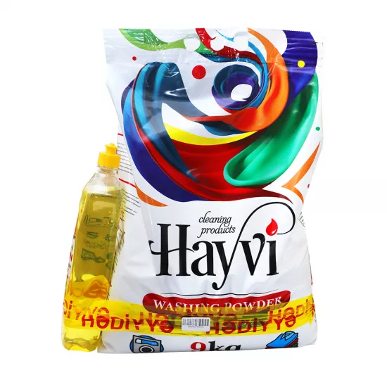 Yuyucu toz 9kq Rəngli+1L qab şampunu (HAYVİ)