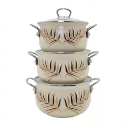 Qazan FR-6680 16-18-20 sm 3-Lü Set ağ (Yarpaqlı)