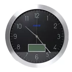 Divar saat A-8715 qara/ gümüşü termometrli