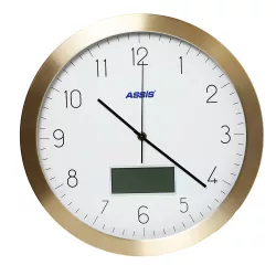 Divar saat A-8715 ağ/ qızılı termometrli