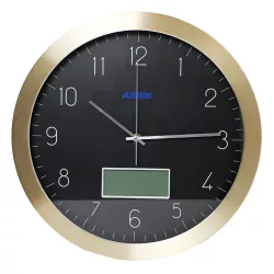 Divar saat A-8715 qara/ qızılı termometrli