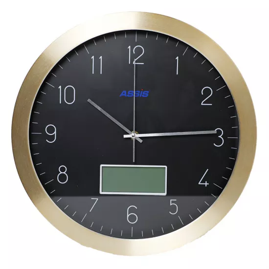 Divar saat A-8715 qara/ qızılı termometrli