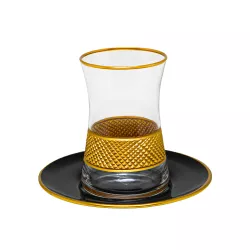 Çay dəsti EVX-058 12-parça şəffaf qızılı+qara (41730-A)