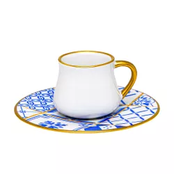 Kofe dəsti EVX-6170 12-parça ağ qızılı+mavi