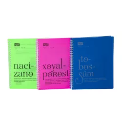 Dəftər spirallı B5 72v daş kağız yandan açılan plastik