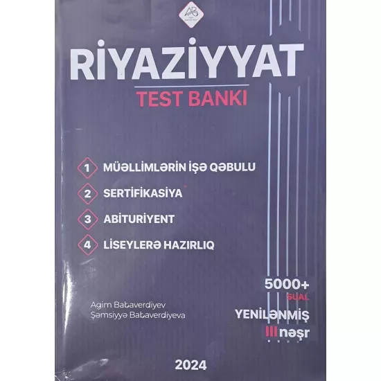 K.Riyaziyyat Test Bankı MİQ,Sertifikasiya (2024)(A.Babaverdiyev)